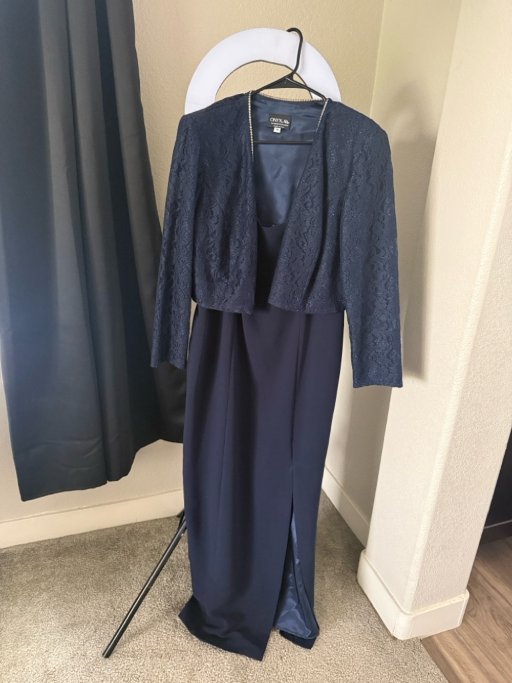 Wendye Chaitin Navy Lace Jacket with Matching Maxi Gown
